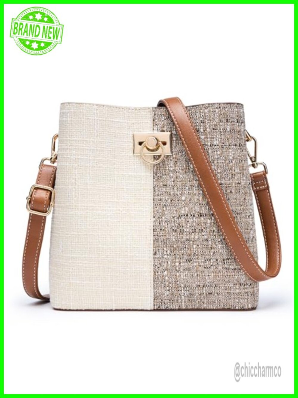 Vegan Leather Crossbody Bucket Bag Multi Pocket Satchel Purse